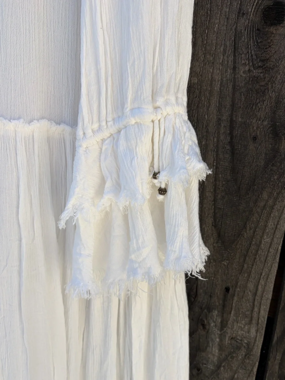 Free People White Boho Maxi Dress Medium Long Sleeve Ruffle Raw Hem Festival - Picture 6 of 10